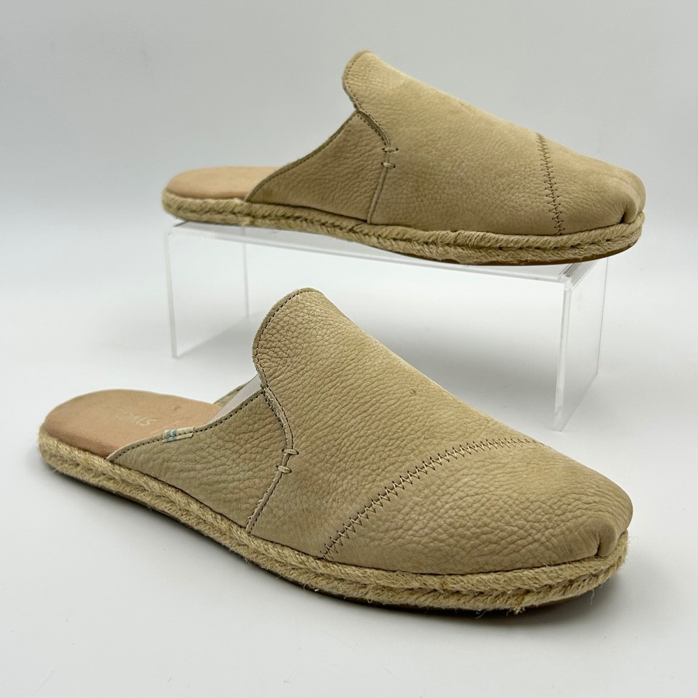 TOMS Women 7 Nova Espadrille slip-on shoes Tan Pebble leather Mules Coastal Boho